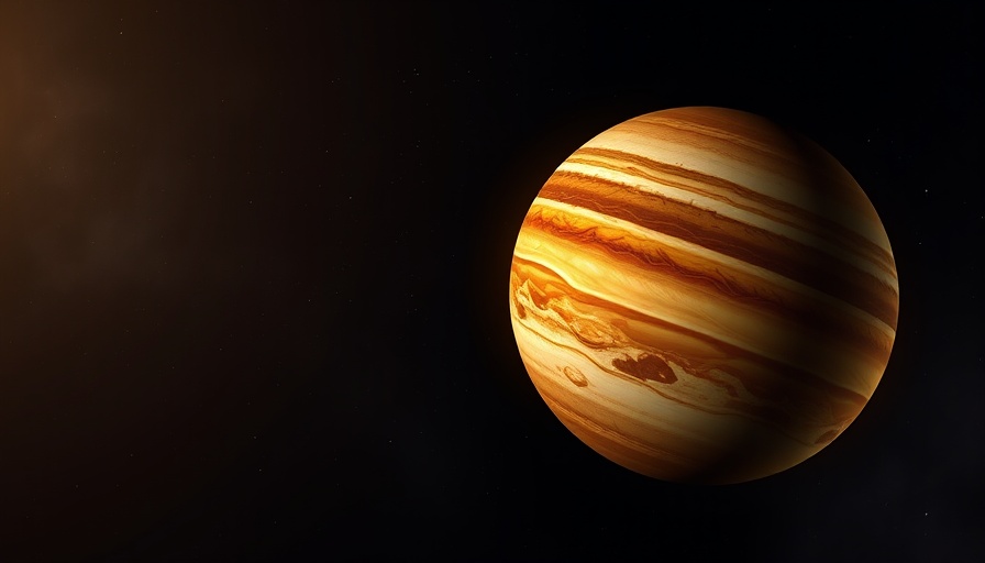 Gas giant exoplanet with swirling patterns in space.