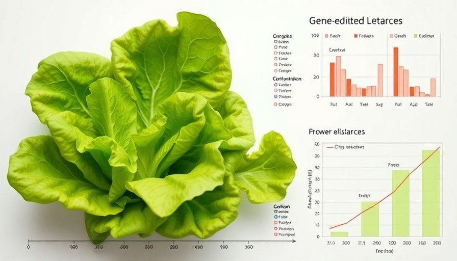 Diagram of gene-edited lettuce with growth charts and graphs.