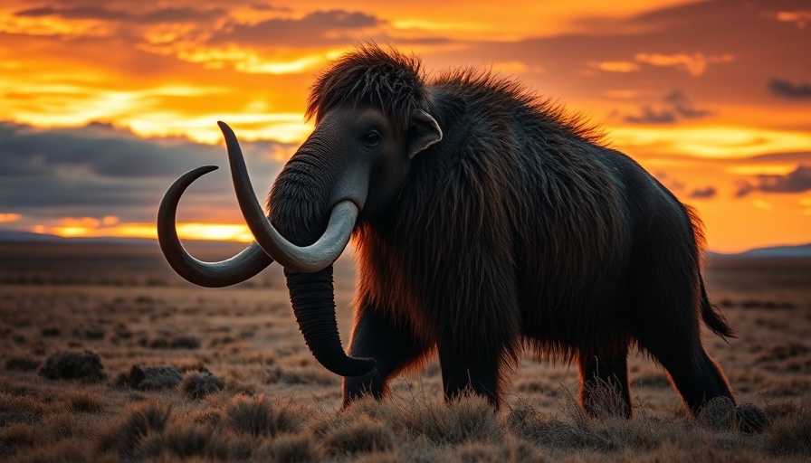 Majestic woolly mammoth at sunset, resurrecting woolly mammoths concept.
