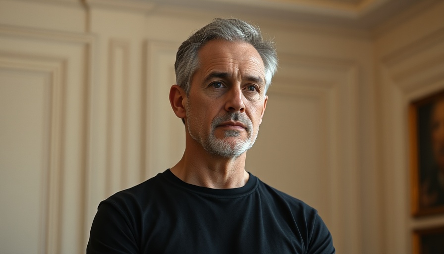 Middle-aged man stands confidently indoors, related to DDoS attacks on X.