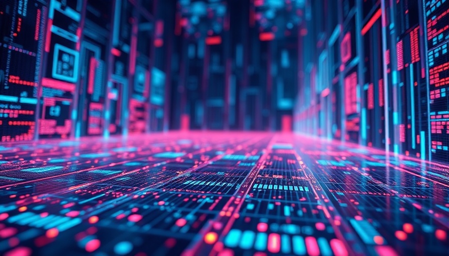 Abstract quantum computing interface displaying digital circuits.