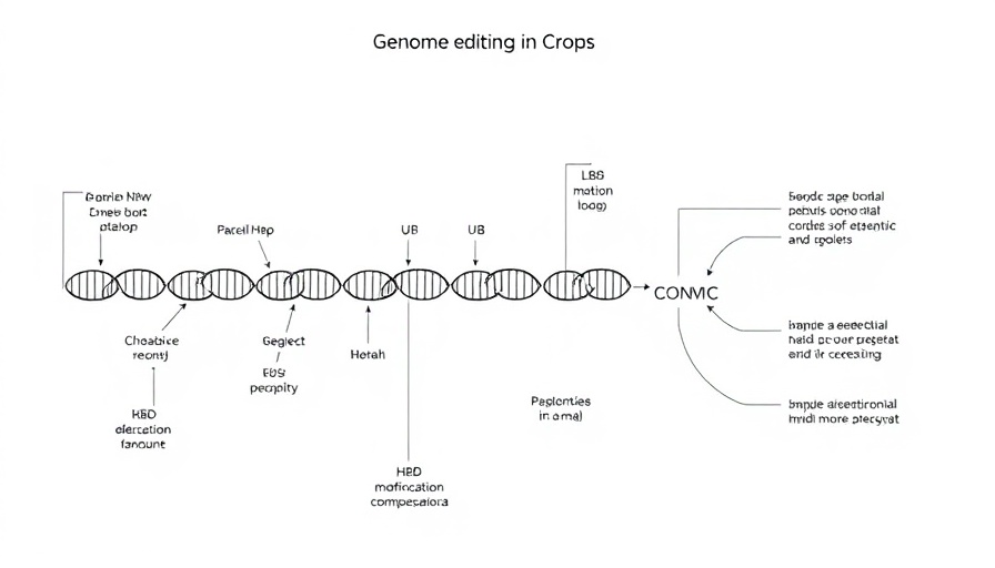 Diagram of genome editing technique in crops with gene sequences.