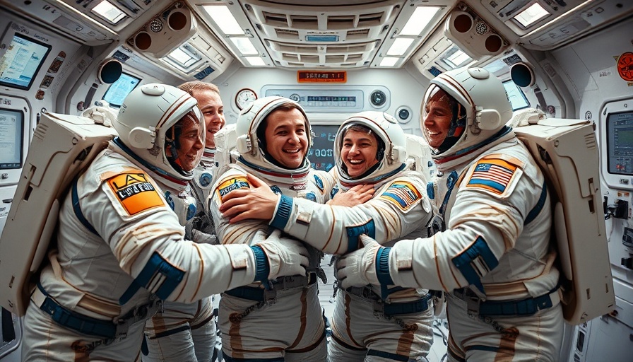 NASA astronauts celebrating replacements in space station.