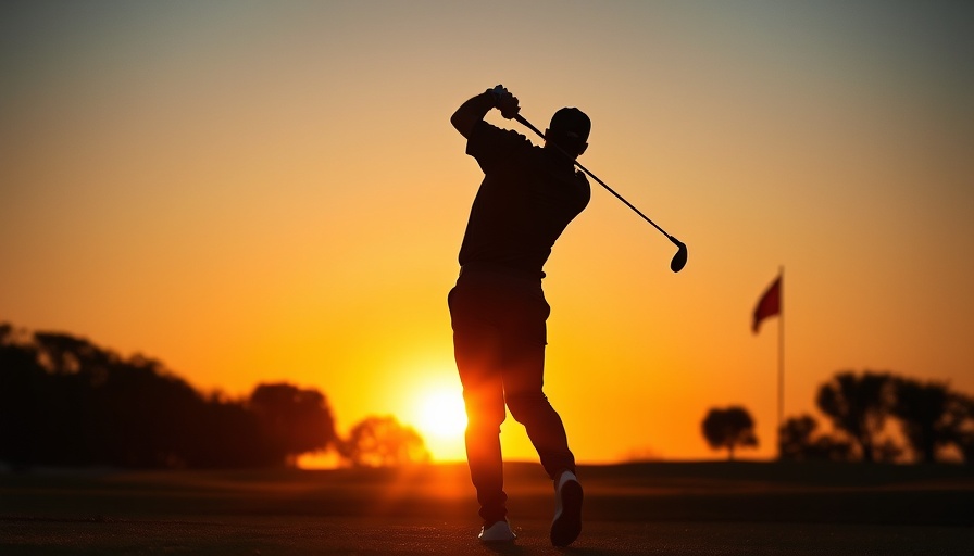 Golfer silhouette swinging at sunset, highlighting skill level.