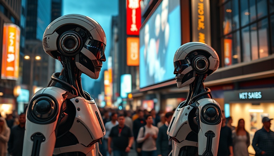 Best Humanoid Robot Launch on city billboard at night with crowd