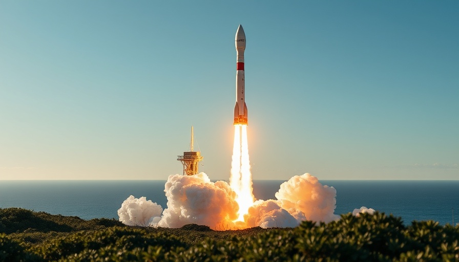 Starlink internet satellites launch with rocket ascending into clear sky.