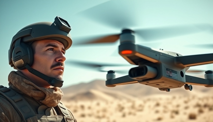 Military observing drone to protect Ukrainian drones from cyber attack in desert.