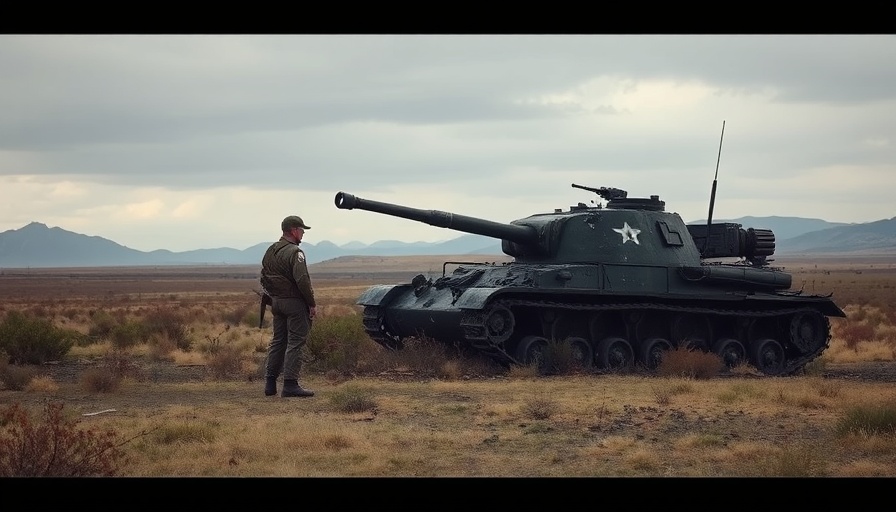 Soldier observing a burnt tank in a field, symbolizing Ukraine tank losses in Kursk.