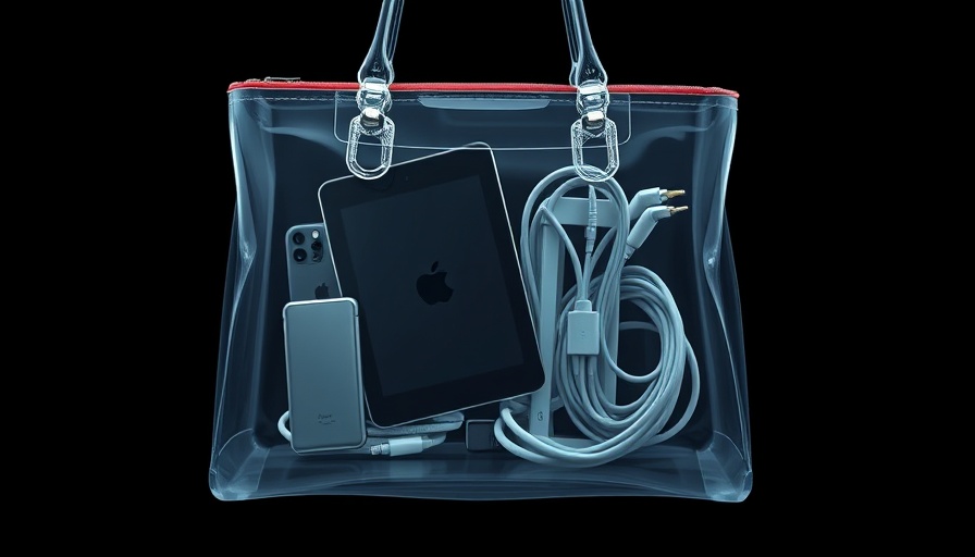X-ray of a handbag showing electronic devices, highlighting digital privacy at US borders.