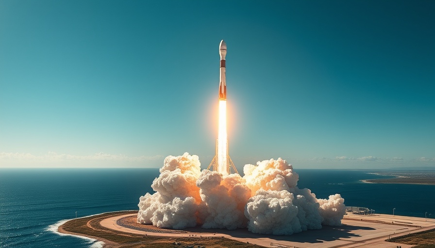 SpaceX Starlink satellites launch; rocket ascending over coastline.