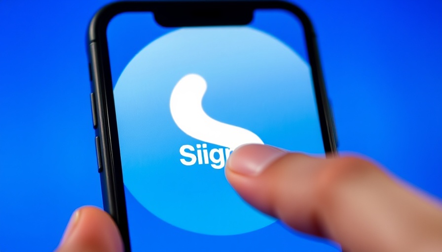 Consumer Technology: Phone showing Signal app logo with blue background.