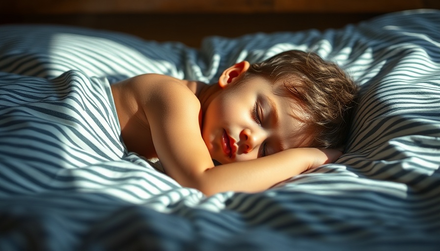 Child sleeping peacefully in bedroom, soft lighting.
