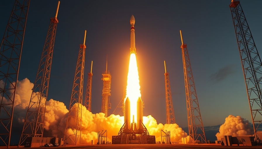 Vulcan Centaur rocket launch at sunset, dramatic plume.