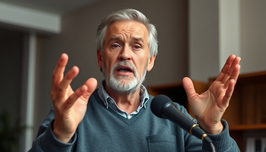 A concerned man gestures while discussing health, emphasizing risks.