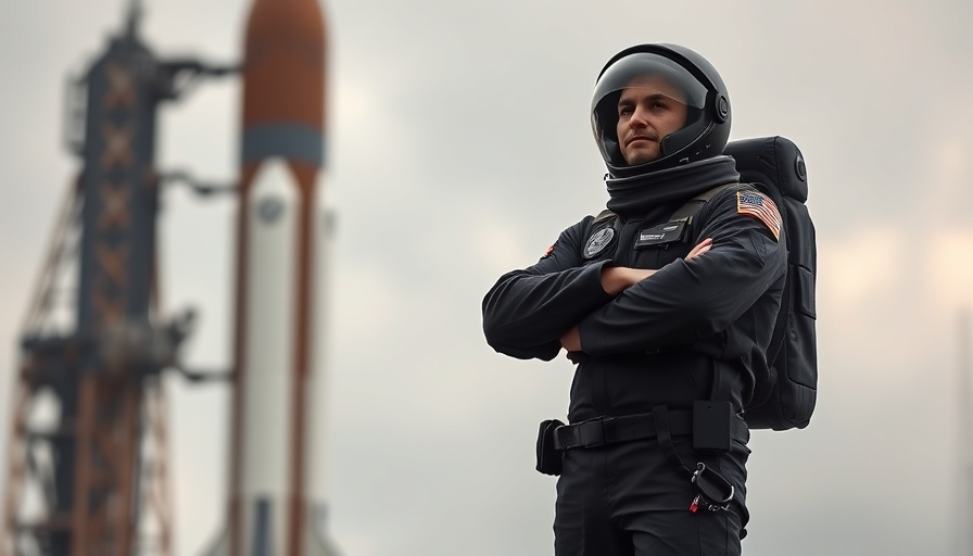 Jared Isaacman in flight suit at NASA hearing with rocket background.