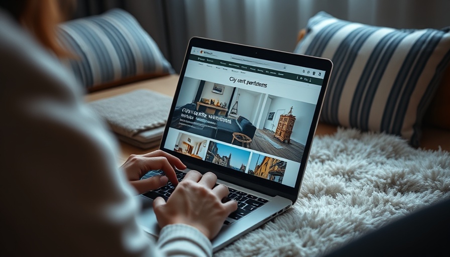 Browsing rental listings on laptop in cozy setting, AI and high rent.