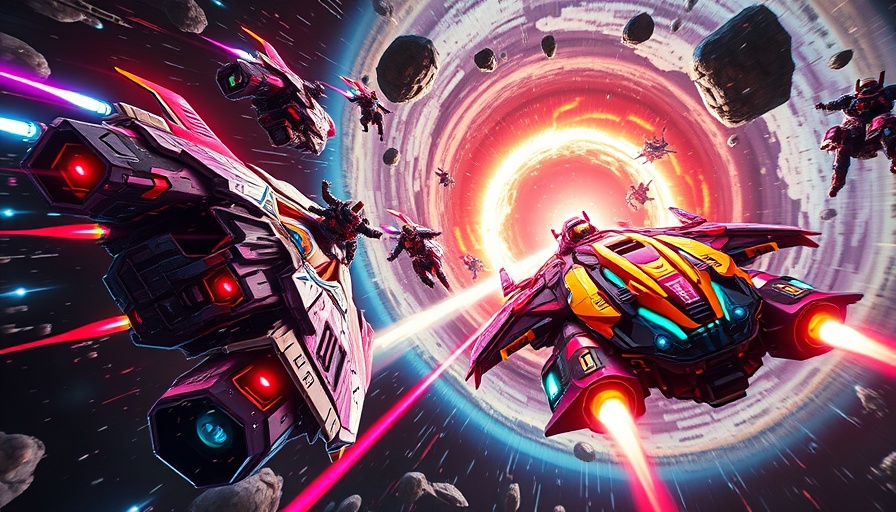 Futuristic space adventure scene with vibrant spaceships
