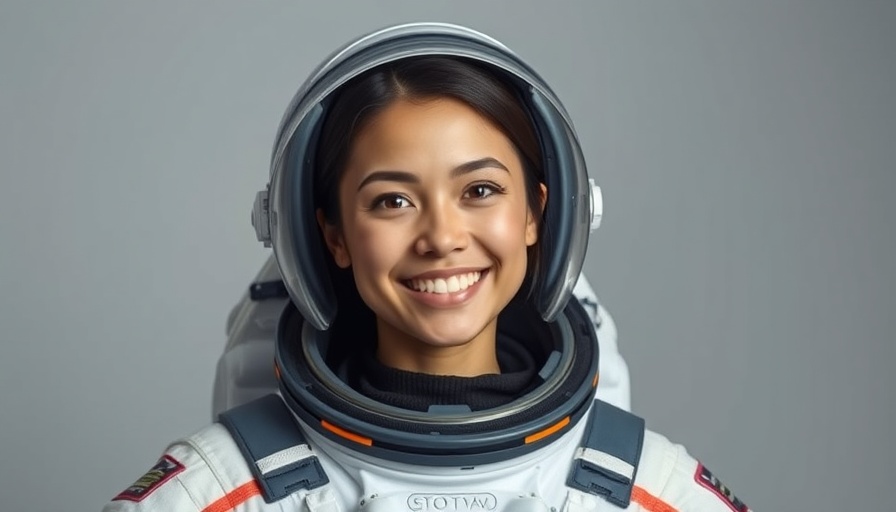 Confident young female astronaut in portrait for all-female space flight.