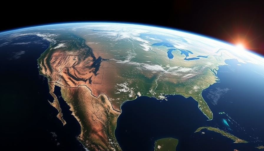 Aerial view of North America with space backdrop showing terrain.