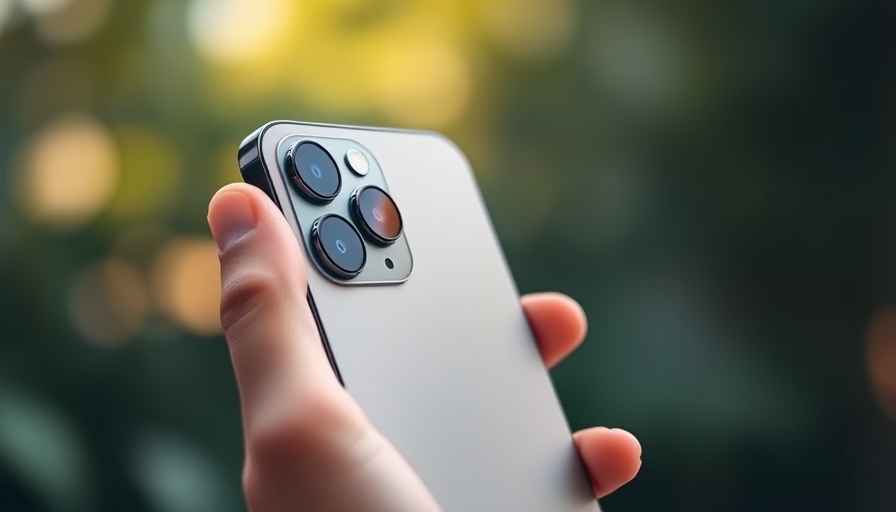 iPhone showcasing triple camera design with blurred bokeh lights.