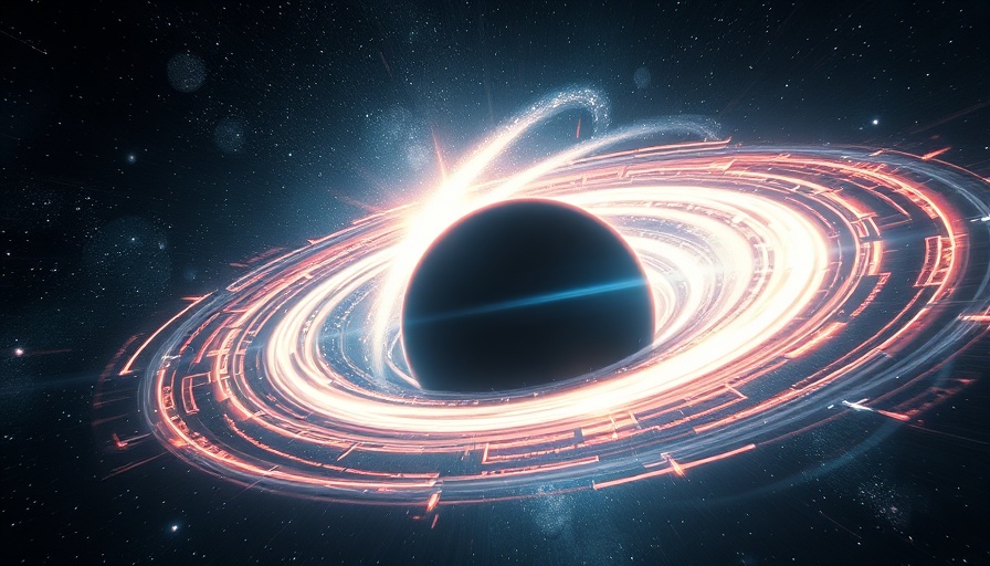 Massive black hole waking up with swirling cosmic light.