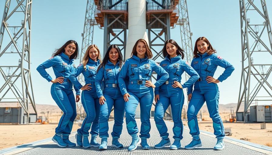 Blue Origin all-female rocket crew on launch platform.
