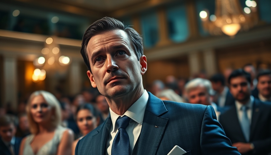 Thoughtful distinguished man in a blue suit at a formal event, SignalGate messages.