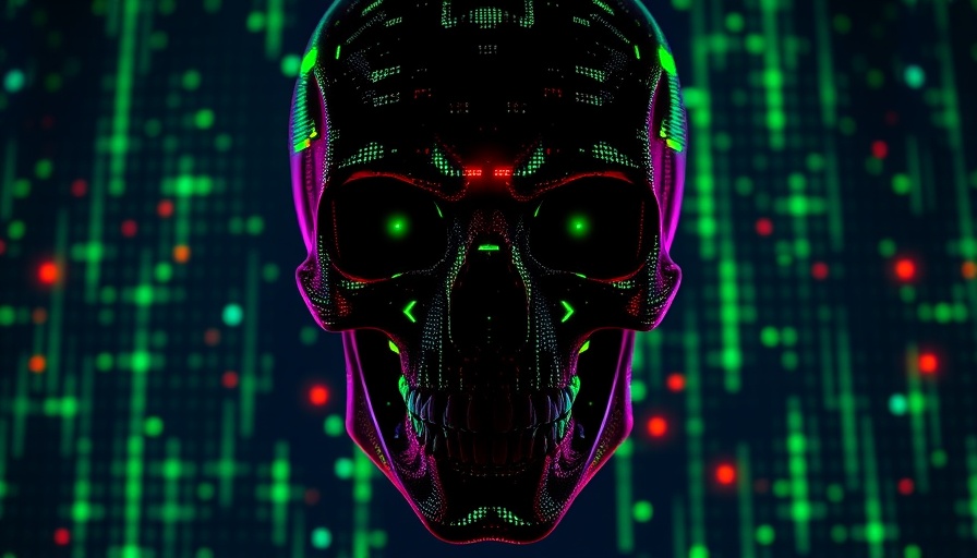 Digital pixelated skull in green neon grid, symbolizing CISA funding chaos.
