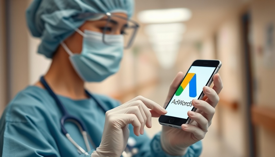 Healthcare worker views Google AdWords on phone, consumer technology.