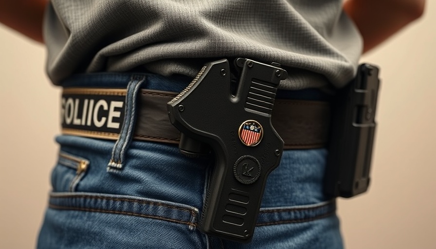 ICE officer's badge and weapon, detailed close-up.