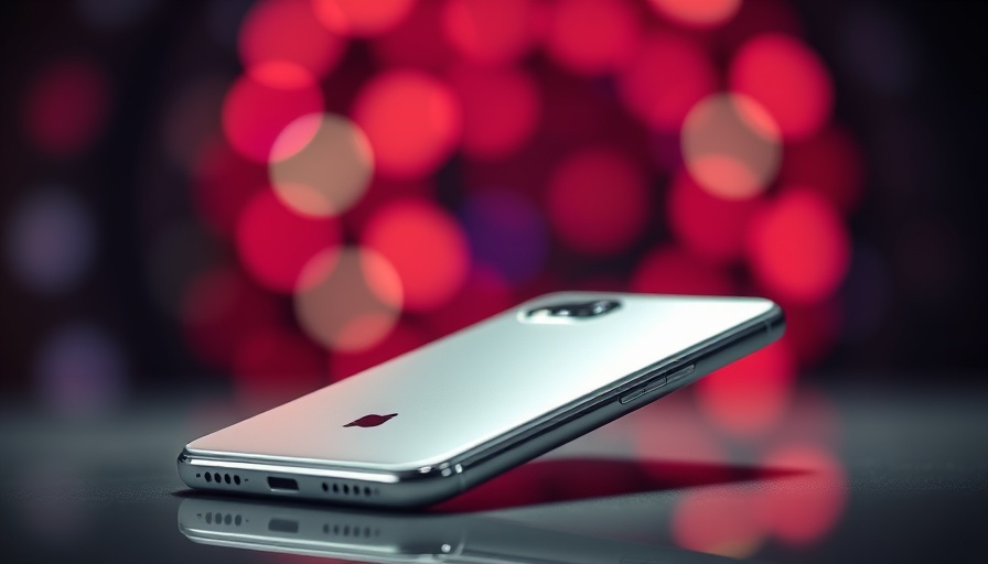 Sleek silver smartphone with vibrant colorful bokeh background.