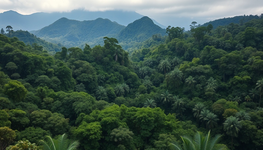 Lush rainforest with misty mountains, capturing forest monitoring.