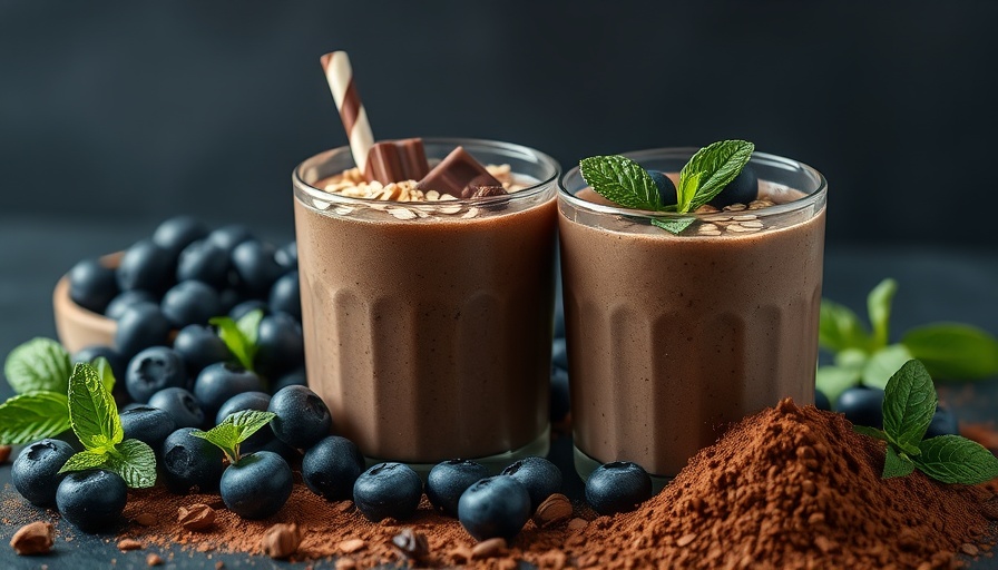 Delicious chocolate protein smoothies with oats and chocolate, showcasing protein powder recipes.
