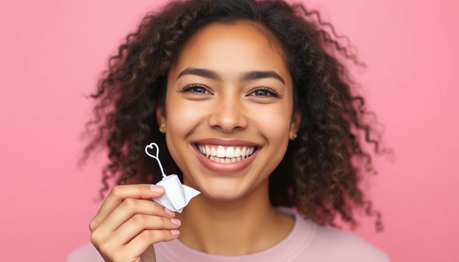 Smiling woman holding a tampon in front of pink background.