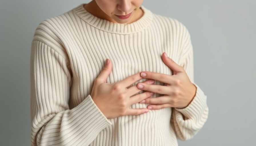 Close-up of person holding abdomen in cream sweater, perimenopause weight gain.