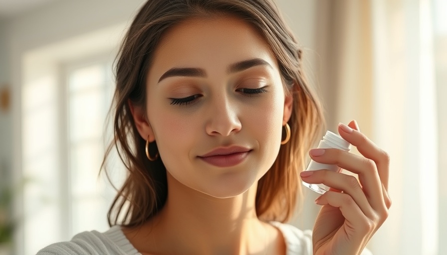 Young woman applying serum with serene expression.