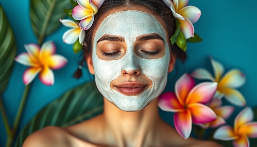 Woman enjoying a D-tan face pack with floral decor.