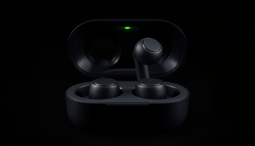 Sleek black earbuds in case, protect hearing at concerts.