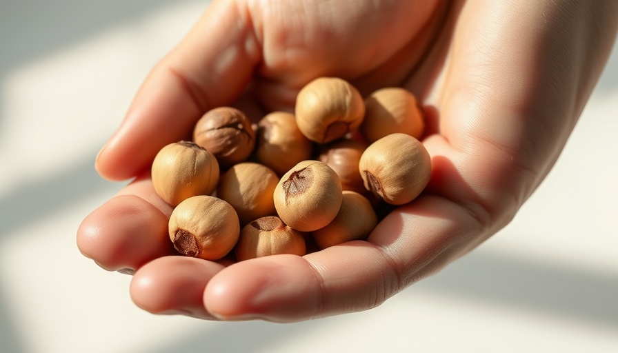 Close-up of a hand holding hazelnuts, identifying rancid hazelnuts.