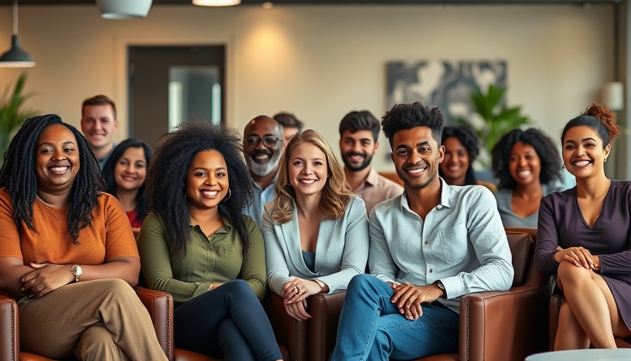 Diverse group of people smiling, sitting in an office setting, AI tools for 3D animation.