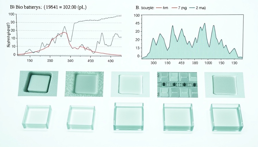 Scientific graphs and images of portable bio-battery living hydrogels in a lab.