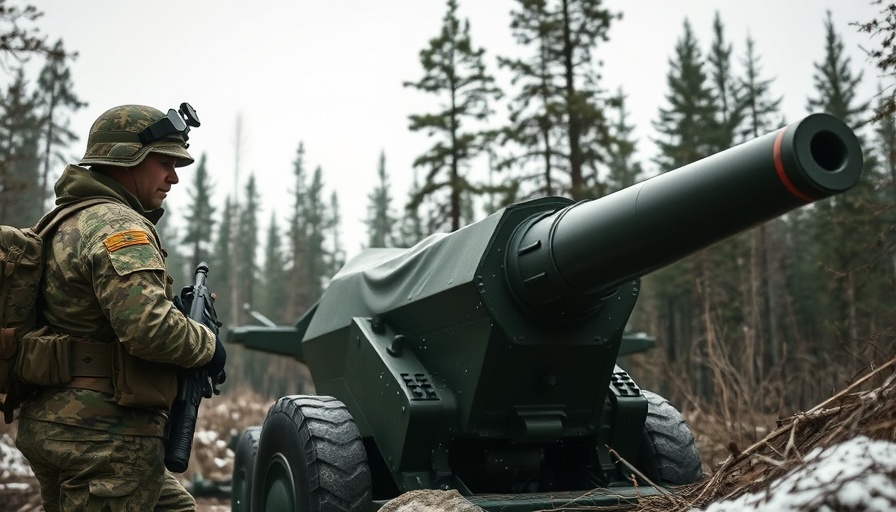 Soldiers preparing artillery in forest for drone warfare and artillery.