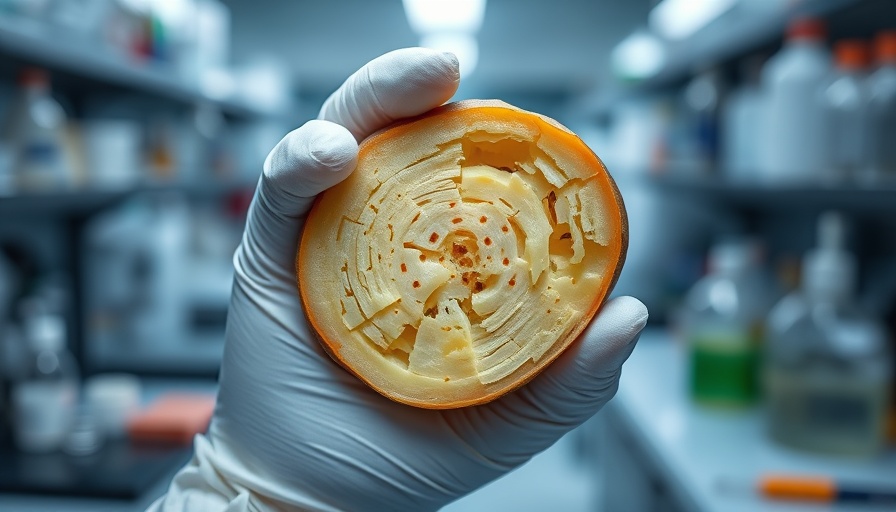 Close-up of a potato cross-section in a lab setting.