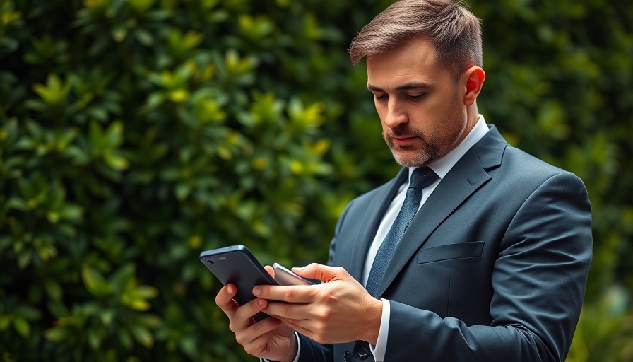 Businessman concerned about privacy cybersecurity, using smartphone.