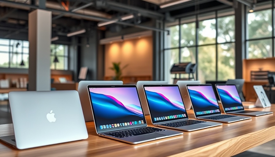 Apple MacBook Pro M5 laptops on display in a modern store.