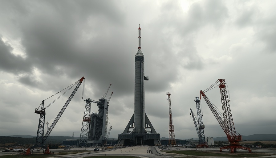 Large launch tower at a SpaceX site under cloudy skies.
