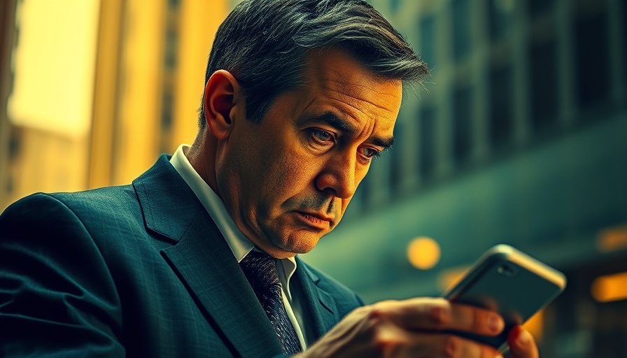 Government official with cyber interference using smartphone.