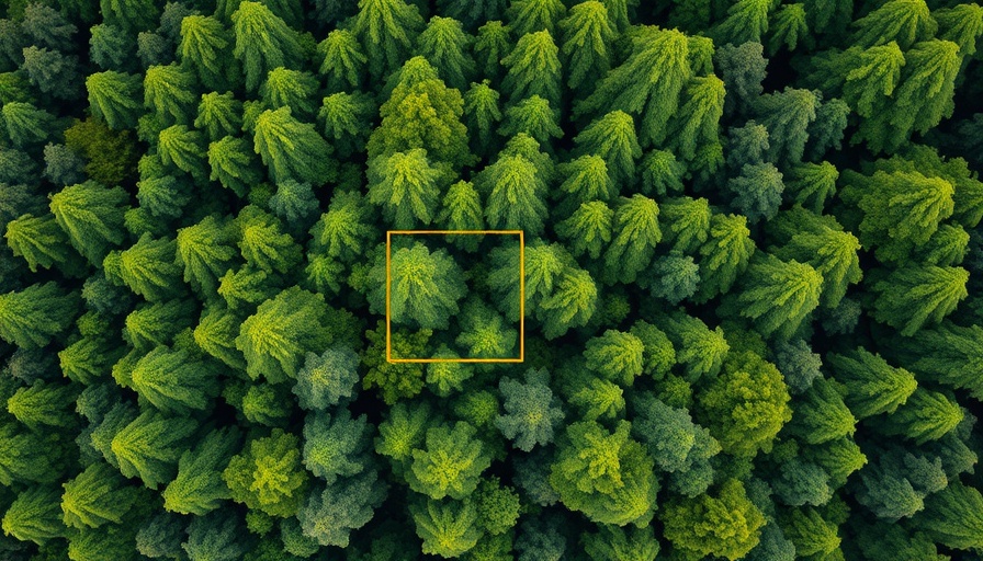 Aerial view of forest with drone survey area marked, showcasing inexpensive drone technology.