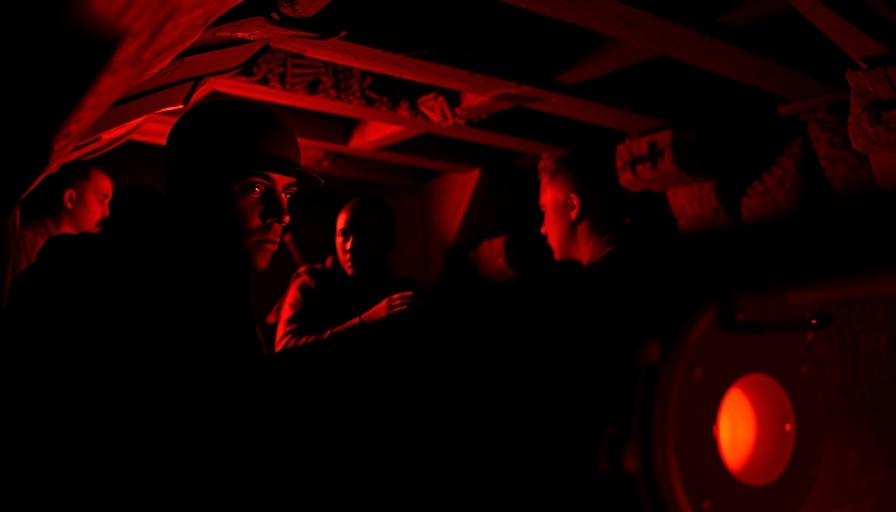 Artillery operations underground in Ukraine with red lighting.