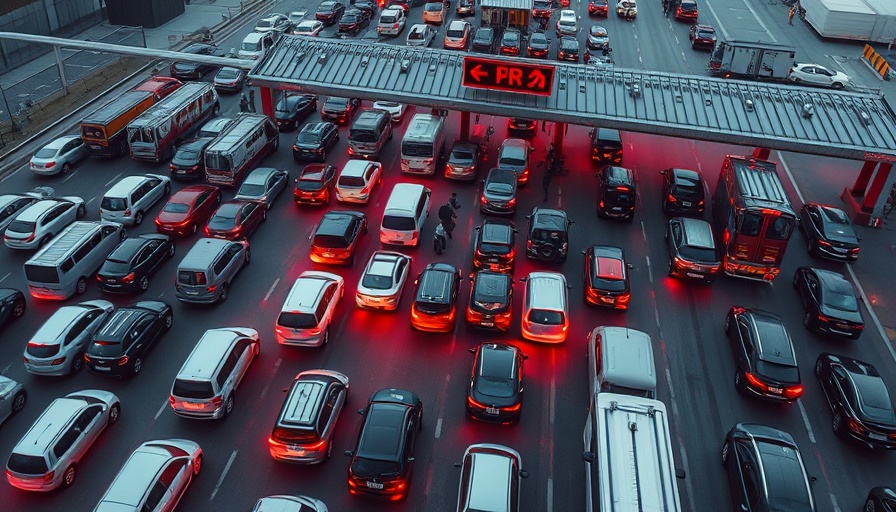 Aerial view of border crossing with digital facial recognition.